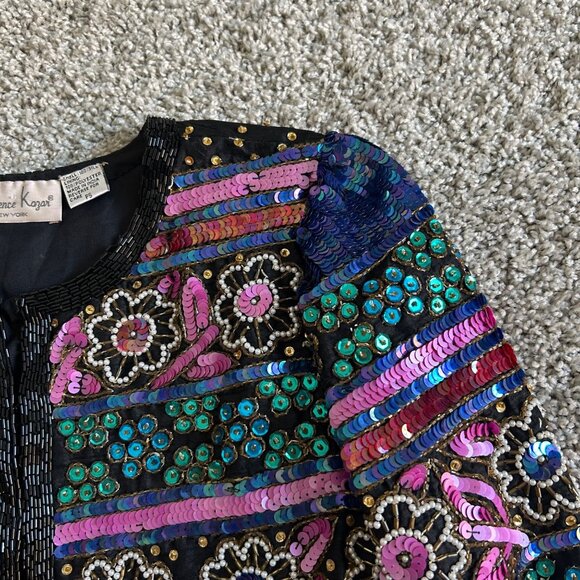 Vintage Laurence Kazar New York Womens Sz S Sequin Beaded Floral Jacket - Picture 5 of 13